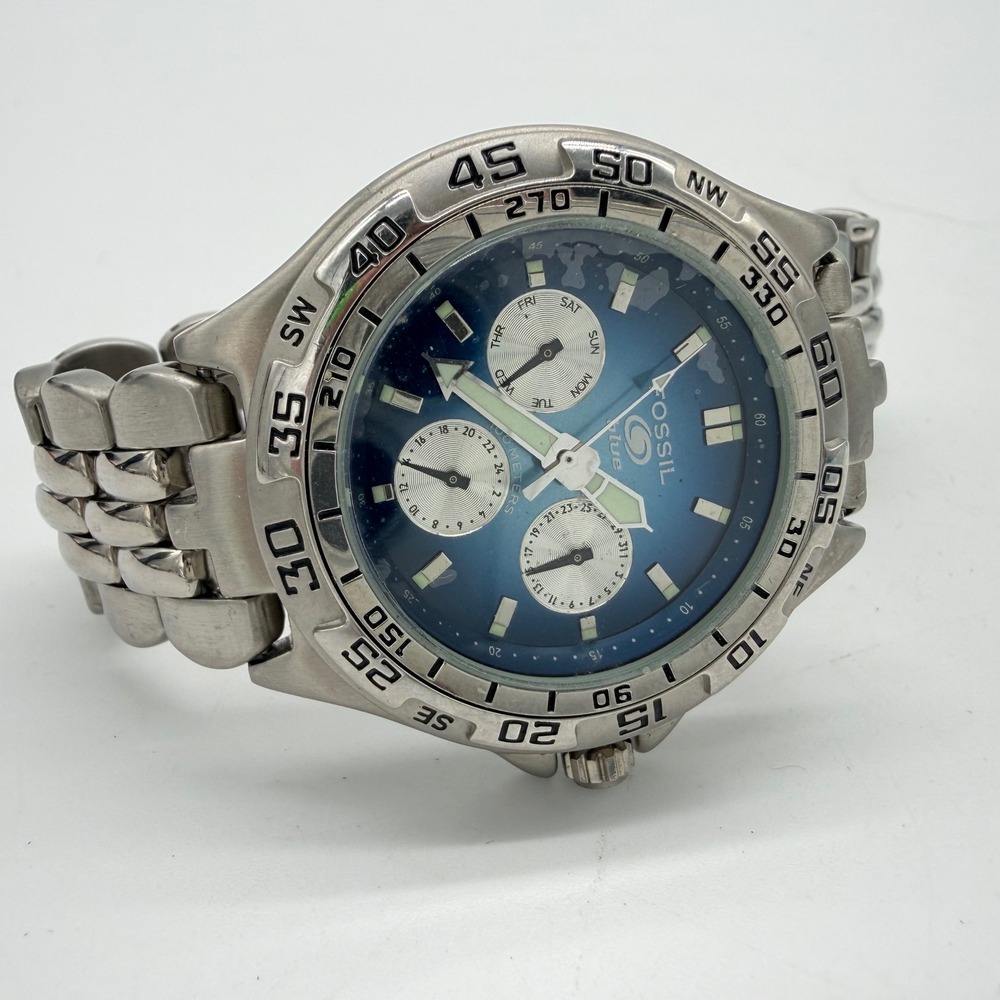 Fossil Blue BQ-9144 Men's Blue Dial Stainless Steel Multifunction Quartz Watch